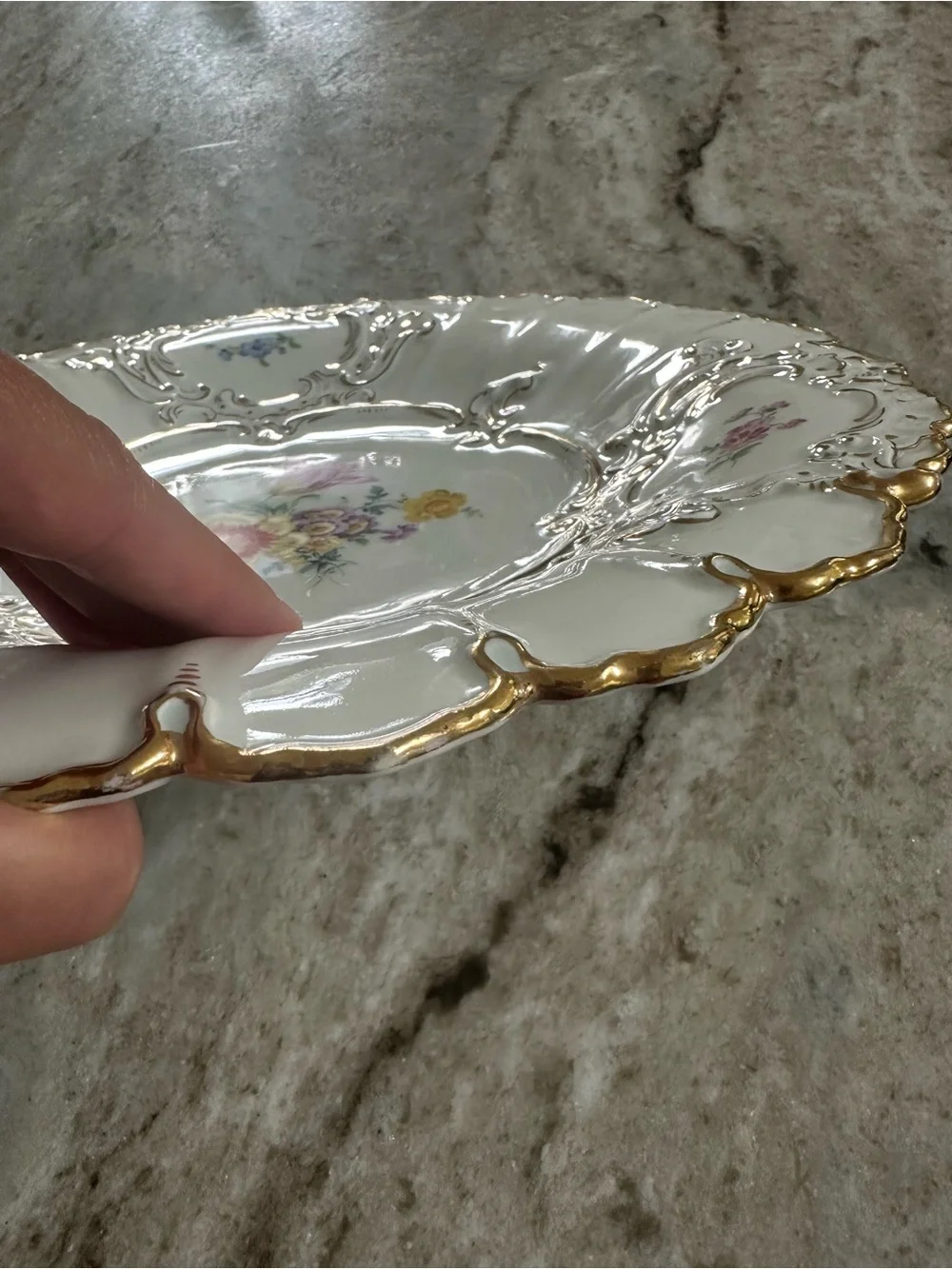Antique Meissen White Floral Porcelain Cabinet Display Collectors Plate Gold 24k